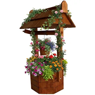 Relaxdays Zierbrunnen , Orange , Holz, Metall , 43x75x31 cm , Dekoration, Gartendeko