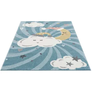 Carpet City Kinderteppich »Anime9380«, rechteckig, 11 mm Höhe, Teppich Mond, Wolken, Sterne, Weicher Flor, blau