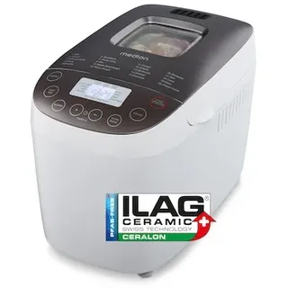 Medion Medion® Brotbackautomat »MD 12040, 20 Backprogramme, 3 Bräunungssufen, doppelter Knethaken« 20 Programme 950 W Bis zu 1600g Fassungsvermögen, Warmhaltefunktion, ILAG Beschichtung, weiß