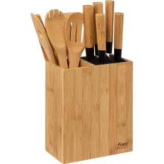 Küchenutensilien-Set mit Bambusblock: 6 Messer und 5 Küchenhelfer - Beige
