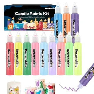 Esoes 12 Stück Kerzenstifte Kerzen Bemalen Set Wachsstifte für Kerzen Candle Pen Ideal zum Anmalen, Verzieren & Personalisieren je 30 ml
