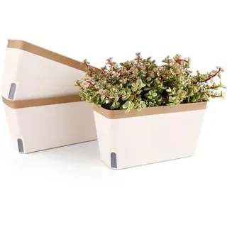 27 cm Kunststoff-Pflanzkübel, orange, mit Bewässerungssystem – 3er-Set – rechteckiger Blumentopf – Dekoration für drinnen und draußen – für Zuhause und das Büro