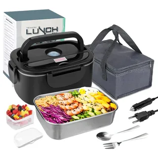Elektrische Lunchbox, Tragbarer Lebensmittelwärmer, Duale Stromkompatibilität, 1.5L Schwarz