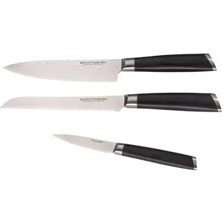 Echtwerk EW-DM-0380 Damastmesser Set 3 teilig, Hochwertiger Damaststahl, Präsentbox