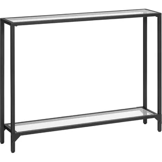 HOOBRO Konsolentisch mit Ablagen, 100 cm Beistelltisch, Hartglas, Eingangstisch, moderner Sofatisch, Ausstellungstisch, Metallgestell, für Wohnzimmer, Flur, Schwarz EBK04XG01