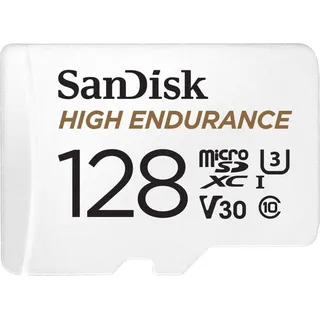 SanDisk High Endurance microSDXC Speicherkarte 128 GB + Adapter (Für Dash-Cams und private Überwachungskameras, 100 MB/s Lesen, V30 für Full-HD und 4K-Videos)