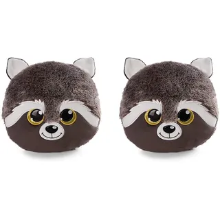 NICI GLUBSCHIS Kissen Waschbär Clooney 33 x 32 cm – rundes Kuschelkissen aus weichem Plüsch, Dekokissen für Kinder & Erwachsene, 48586, tolle Geschenkidee, braun (Packung mit 2)