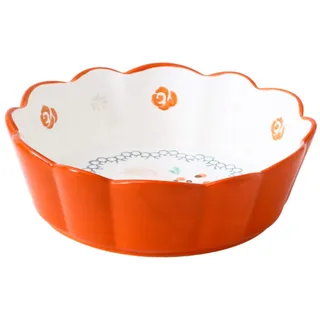 TONGQU 3ps Keramik Obstschale, Niedliche Blume Typ Nudelschale Westliche Schale Große Porzellan Servier Salatschüssel Set, Spülmaschinenfest, Geeignet für Salat Pasta Steak Obst 6in, 7in, 8in,Orange