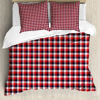 ABAKUHAUS Plaid Bettbezug, Traditionelle Retro-Muster, Milbensicher Allergiker geeignet mit Kissenbezügen, 155 cm x 220 cm - 80 x 80 cm, Vermilion Dark Blue - Schwarz