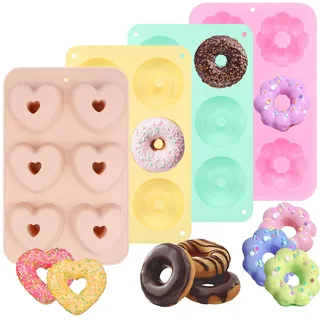 LHOEST Donuts Backform 4 Stück, kuchenform Donutform silikon, Antihaft Donut Formen für Kuchen Bagels Muffins, BPA-frei Silikonformen Backen Form (4pcs Verschiedene Silikonform)