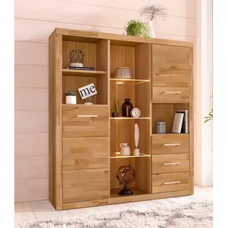 otto home Home affaire Highboard »Ribe,130cm breit145cm hoch,Fronten Massivholz,12 Fächer« Korpus aus Holzwerkstoff, Metall Griffe,Böden versetzbar,