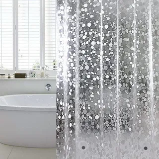 WELTRXE Duschvorhang Anti-Schimmel mit Gewicht Magnet unten, 0.2mm [183x183cm] Wasserdicht Antibakteriell EVA Vorhang für Dusche und Badewanne, 3D Steinmuster, inkl. 12 super Duschvorhangringen Kinder