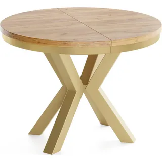 WFL Group Esstisch Clara Gold runder ausziehbarer, Craft Eiche 120-200/120/76 cm , Holzwerkstoff , Rund,Rund , 120x76x120 cm , Esszimmer, Esstische