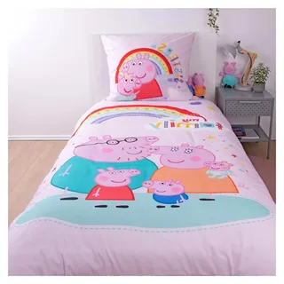 Peppa Pig Bettwäsche, Kissenbezug ca. 80x80 cm, Bettbezug ca. 135x200 cm, mit Reißverschluss, Baumwolle, Renforcé