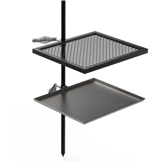 Onlyfire Schwenkgrill mit Grillrost, Grillplatte und 2 Verstellbaren Gefederten Griffen, Multifunktional Grillgestell für Feuerschale, Offenem Feuer, Tragbarer Campinggrill