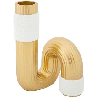 Vase , Weiß, Goldfarben , Kunststoff , 10.7x18.3x10.7 cm , Dekoration, Vasen