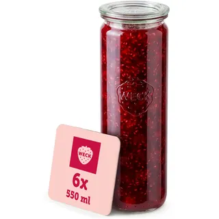 Weck Gläser 550ml – 6er Set mit Deckeln – Zylinderform – robuste, stapelbare Einkoch- & Einweckgläser - ideal für Meal Prep, Overnight Oats, Dessert & Marmelade – wiederverwendbar – Made in Germany