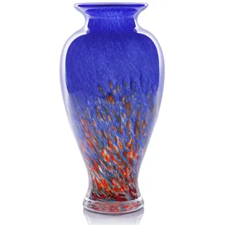 Mundgeblasene Glasvase, 30 cm hoch, schöne dunkelblaue Meeresvase mit breiter Öffnung, Knospenvase für Tischdekoration, buntes Muranoglas, Blumenvasen für Zuhause, Eingang, Hochzeitszentrum