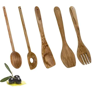 Metaltex OLIVE Kochlöffel Set 5-teilig Olivenholz braun