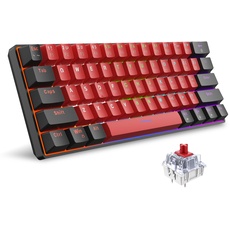 Snpurdiri 60% kabelgebundene mechanische Tastatur, Mini-Gaming-Tastatur mit 61 roten Schaltertasten für PC, Windows XP, Win 7, Win 10 (schwarz-rot, rote Schalter)