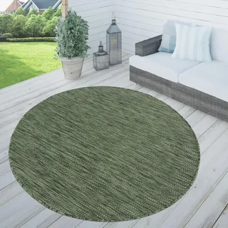 TT Home In-& Outdoorteppich Wetterfest Terrasse Küche Modern Mit Umrandung Unifarben Größe 120 cm Rund - Grün