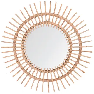 Beliani Wandspiegel Rattan natürlich Sonnenform 76 cm Stenen , Naturmaterialen , Rund , 76x76x3 cm , Spiegel, Wandspiegel