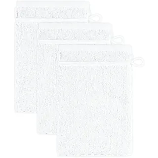 frottana Pearl Waschhandschuh 15 x 20 cm aus 100% Baumwolle, Snow 3er Set