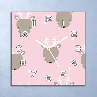 Deko Glasuhr Wanduhr 30x30 Hirsch Kleines Quarz Küchenuhr Bürouhr - Rosa