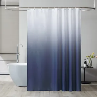 Furlinic Duschvorhang Überlänge Badvorhang Anti-schimmel Textil für Badewanne und Dusche Vorhang aus Stoff Antibakteriell Waschbar mit 12 Duschringen Weiß nach Dunkelblau Extra Groß 200x200cm.