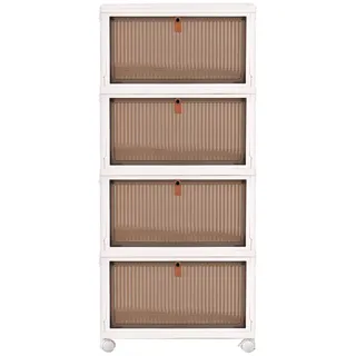 Cozyswan Staubdichte Aufbewahrungsbox, Kunststoff Nachttisch auf Rollen, weißer Schrank für Kleidung/Schuhe Aufbewahrung von Büchern/Spielzeug/Snacks Organizer (4 Etagen)