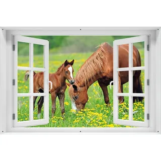 Wallario Outdoor-Poster für Garten oder Balkon 61 x 91,50 cm: Pferde auf der Koppel - Grün
