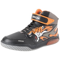 Geox J INEK Boy Sneaker, Black/ORANGE, 30 EU