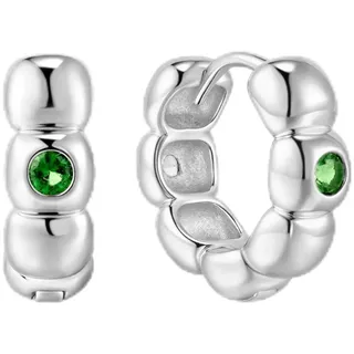 ANIA HAIE Damen Creolen TIDE ECHO aus 925 Sterling Silber, besetzt mit 4 grünen Zirkonia, Durchmesser: 9,5 mm, inkl. Geschenkverpackung