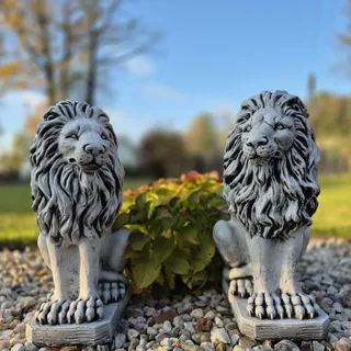FABRIQ Groß Löwen Figur, Set 2 x löwe Figur, Steinfigur, 53 cm, Shwarz, Wetterfest, 78 kg, für Tor und Grundstück, frostsicher aus Steinguss für Außenbereich (SCHWARZ)