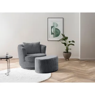 Home Affaire Drehsessel MAISIE Velours, Cord 95 x 77 x 133 cm Grau mit Hocker