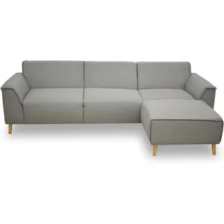 DOMO. collection Ecksofa Jules FK, skandinavisches Sofa mit Federkern, Couch Garnitur mit Holzfüßen, 268 x 159 x 81 cm (BxTxH), Eckganitur mit Longchair rechts, silber