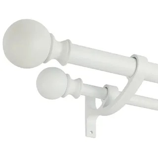 Doppelgardinenstangen, matt, Weiß, 71,1-121,9 cm, dekorative Gardinenstange mit runden Endstücken
