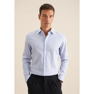 Businesshemd SEIDENSTICKER "Schwarze Rose", Herren, Gr. XL (44), normale Ärmellängen, blau (mittelblau), 100% Baumwolle, gestreift, slim fit, 2-Knopf-Manschette, Hemden Businesshemd, Slim 1/1 Kentkragen Gestreift