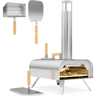 Outsunny Outdoor Pizzaofen Holzbefeuerter Pizza Ofen aus Edelstahl, Backofen - Silber