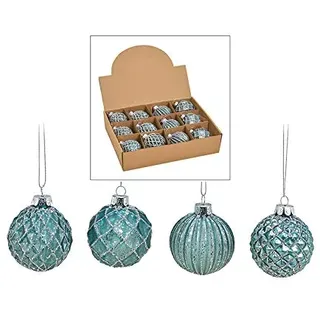 MC-Trend 12er Set edle Luxus Glas Weihnachtskugeln Ø 6cm Weihnachtsbaum Kugeln Christbaumkugeln Weihnachts Deko (Tuerkis Silber)