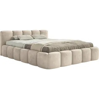 Selsey Cloudy Low - Polsterbett 160x200 cm, wasserabweisender Samt, Hellbeige - Beige
