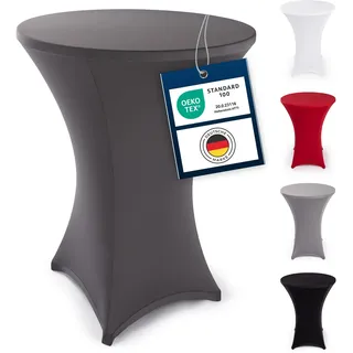 Blumtal Stretch Stehtisch Hussen Bügelfrei - Oeko -TEX zertifizierte Tischhussen für Stehtische Ø 70 – 75 cm - Verstärkung im Fußbereich - waschmaschinengeeignet - Anthrazit
