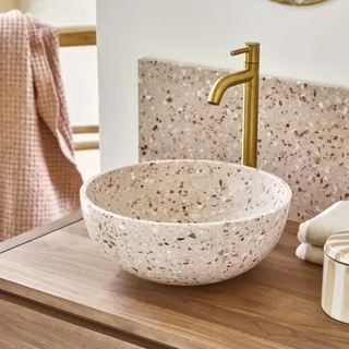 Elea - Rundes pinkfarbenes Waschbecken aus Premium-Terrazzo ∅ 32 cm