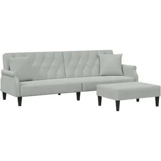 vidaXL Schlafsofa 2-Sitzer mit Kissen und Fußhocker Hellgrau Samt - Grau