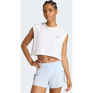 adidas Laufshirt ADIDAS PERFORMANCE "ADI365 RUNNING ESSENTIALS CROP", Damen, Gr. S, weiß, Obermaterial: 100% Baumwolle, Rundhals, Shirts Laufshirt