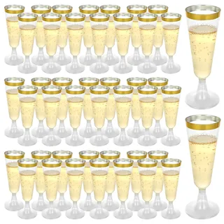 JMIATRY 100 Stück Kunststoff Sektgläser 160ml mit Goldrand für Sektempfang, Party, Hochzeit, Geburtstag, Picknick