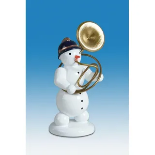 Holzfigur Weihnachtsfigur Schneemann mit Sousaphon Höhe ca 6,5 cm NEU Erzgebirge