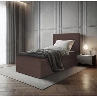 Bett, Boxspringbett, Continentalbett BERG POSO MINI mit Bonell Matratze, Einzelbett mit Container, H3 (90x200 cm, Braun - Poso 06, Ohne Topper) - Braun