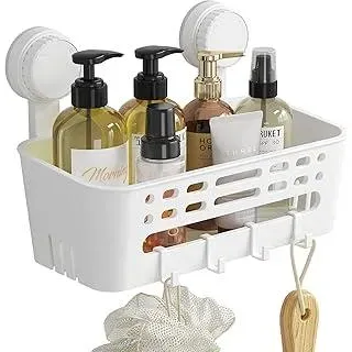 Lifewit Saugnapf Badregal, Duschablage Ohne Bohren, Kunststoff Bad Duschablage mit 4 Haken Duschregal Abnehmbar für Shampoo Conditioner Halter Duschkorb für Badezimmer Küche Organizer, 1 Stück
