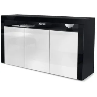 Vladon Sideboard Valencia Weiß Hochglanz / Schwarz Hochglanz , Holzwerkstoff , 155x92x40 cm , Kleinmöbel, Kommoden, Sideboards
